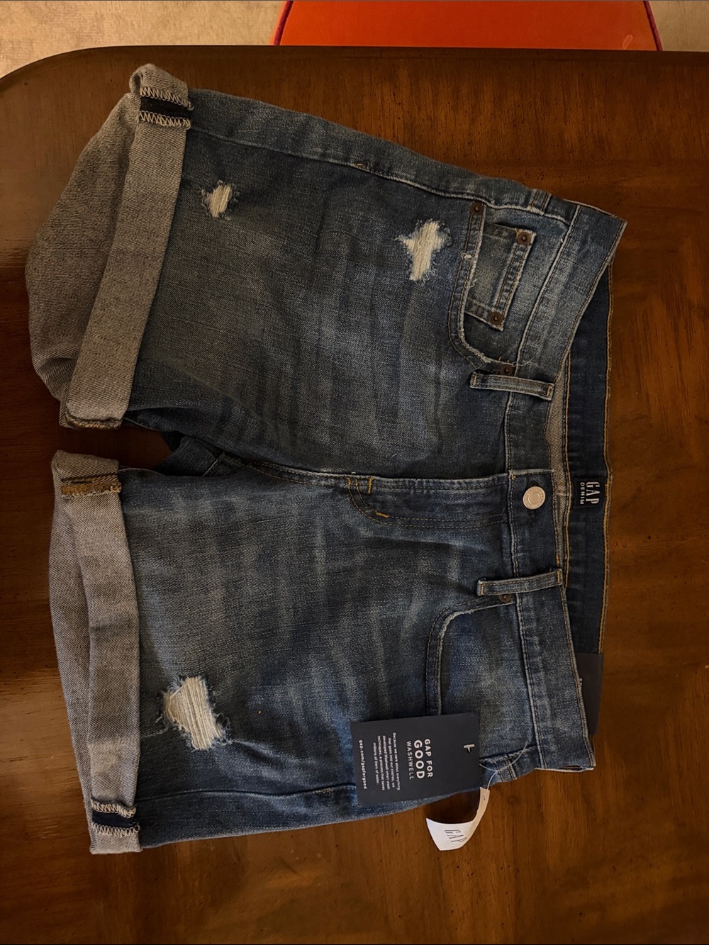 NWT GAP Mid-Blue Distressed Roll-Cuff Denim Shorts